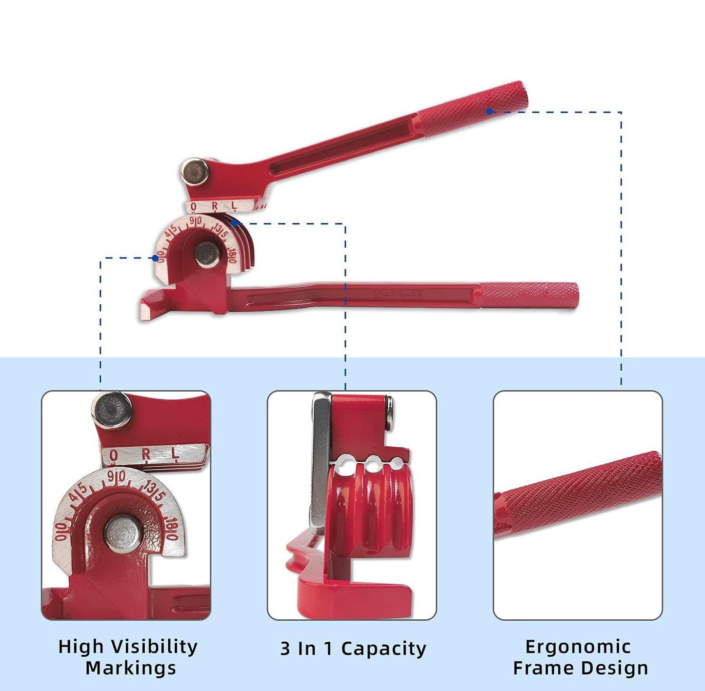 3-in-1 Manual Tube Bender For Copper, Aluminum, Brass & Thin Stainless Steel Pipes