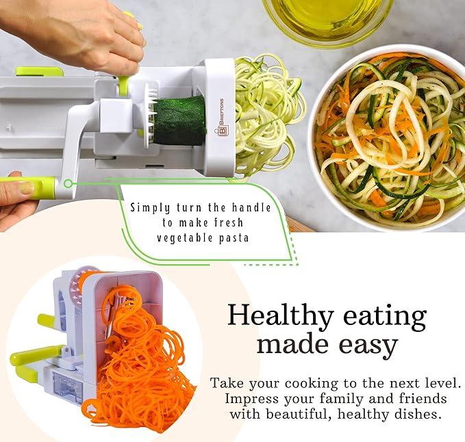 5-Blade Spiralizer – Multifunctional Foldable Vegetable Slicer | Healthy Diet Veggie Pasta Maker with Brush & 4 Recipe eBooks