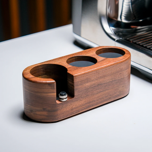 58mm Walnut Espresso Tamper & Portafilter Holder – Coffee Station Organizer Stand
