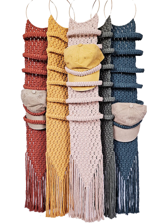 Bohemian Knitted Hat Rack – 6 Hat Holder, Rust Color