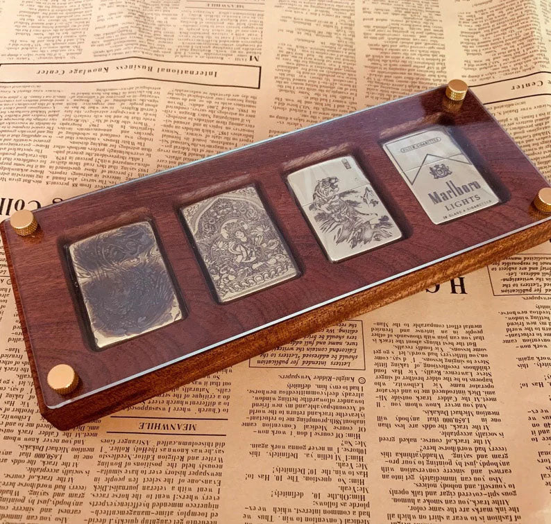 Zippo Lighter Display Case – Handcrafted Walnut Wood Organizer Box with Acrylic Lid