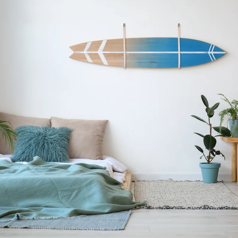 Surfboard Wall Mount Rack – Handmade Oak & Leather Surfboard Holder