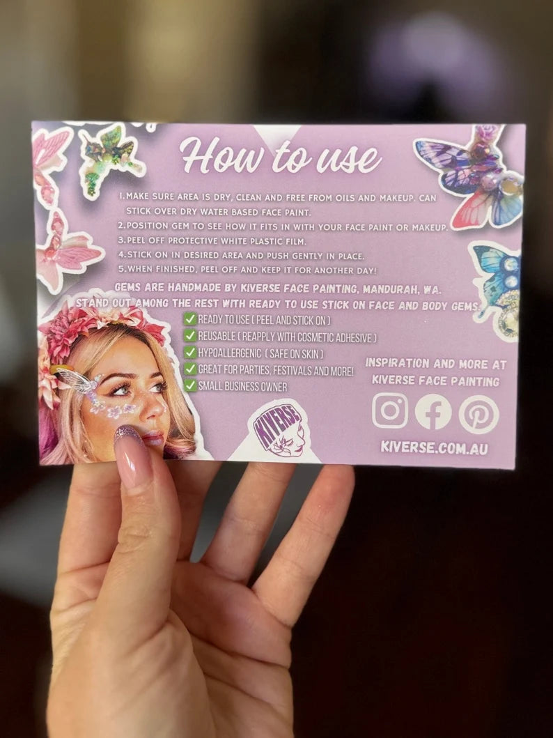 Garden Fairy Viola Festival Face & Body Gem Stickers – 6 Pcs Set