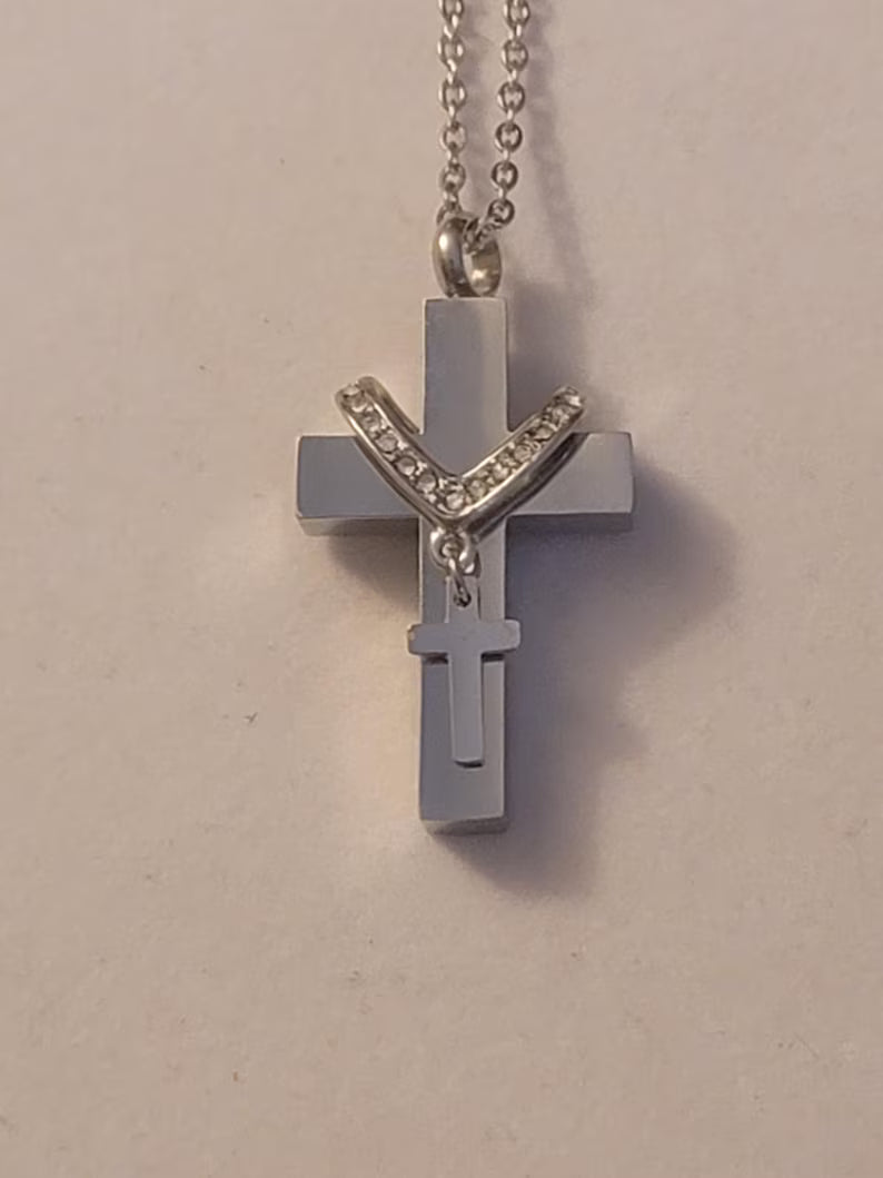 Silver Cross Cremation Urn Necklace – Memorial Jewelry Keepsake Pendant