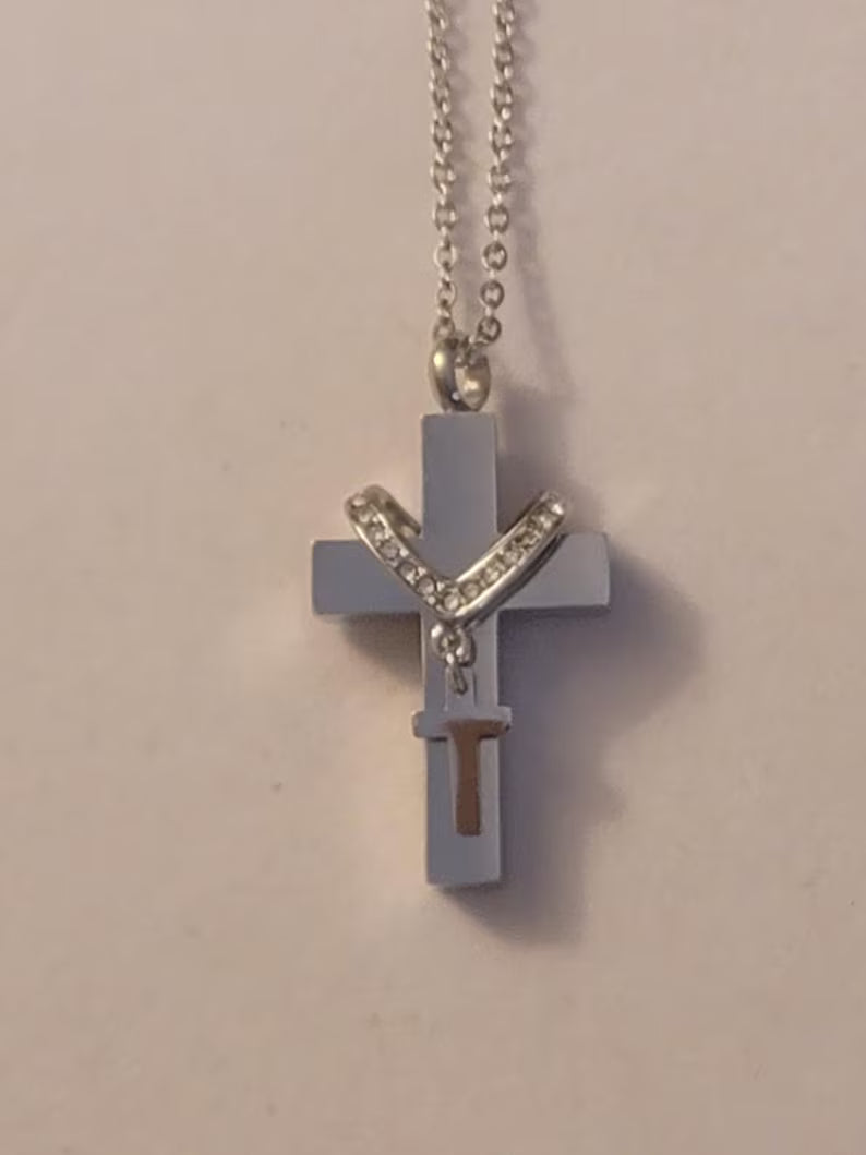 Silver Cross Cremation Urn Necklace – Memorial Jewelry Keepsake Pendant