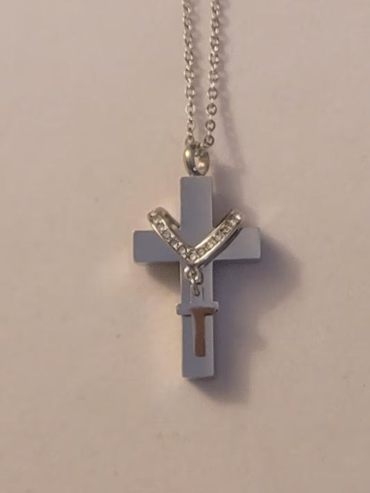 Silver Cross Cremation Urn Necklace – Memorial Jewelry Keepsake Pendant