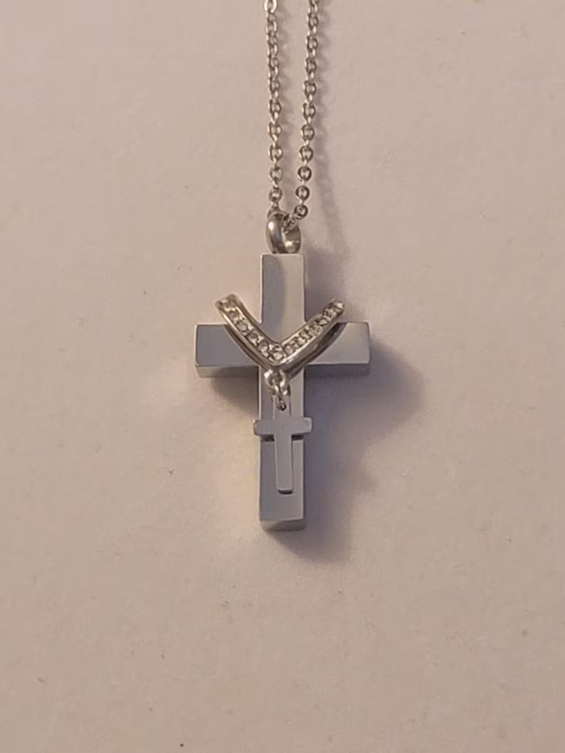 Silver Cross Cremation Urn Necklace – Memorial Jewelry Keepsake Pendant