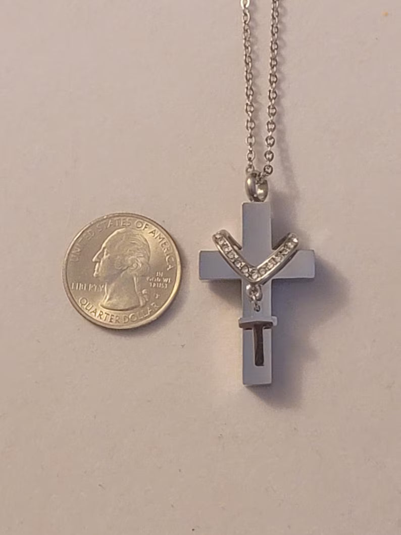 Silver Cross Cremation Urn Necklace – Memorial Jewelry Keepsake Pendant