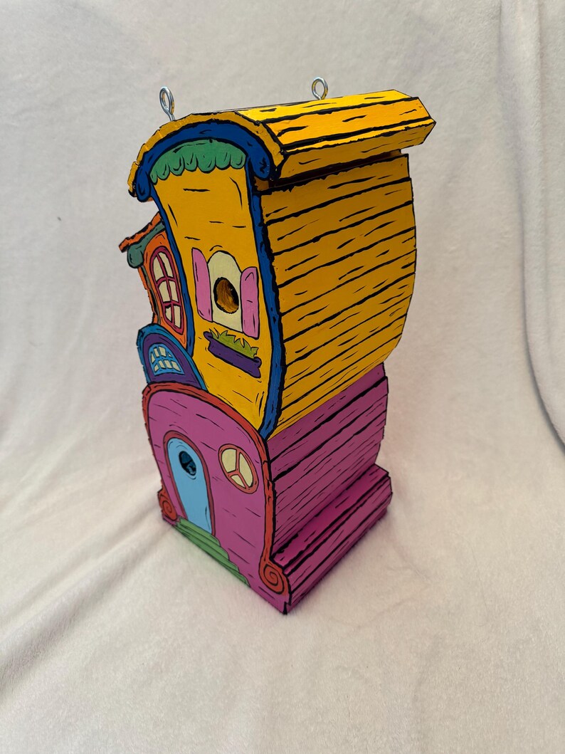 Whimsical and Vibrant Handmade Wooden Birdhouse