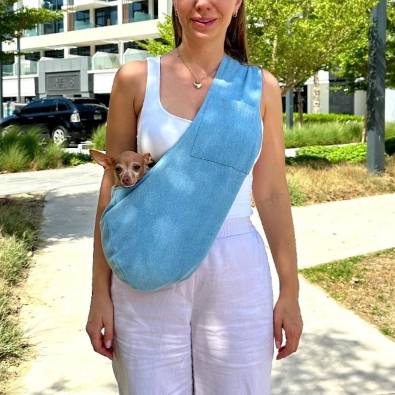 Denim Pet Carrier Bag – Breathable & Stylish Cotton Sling for Small Pets