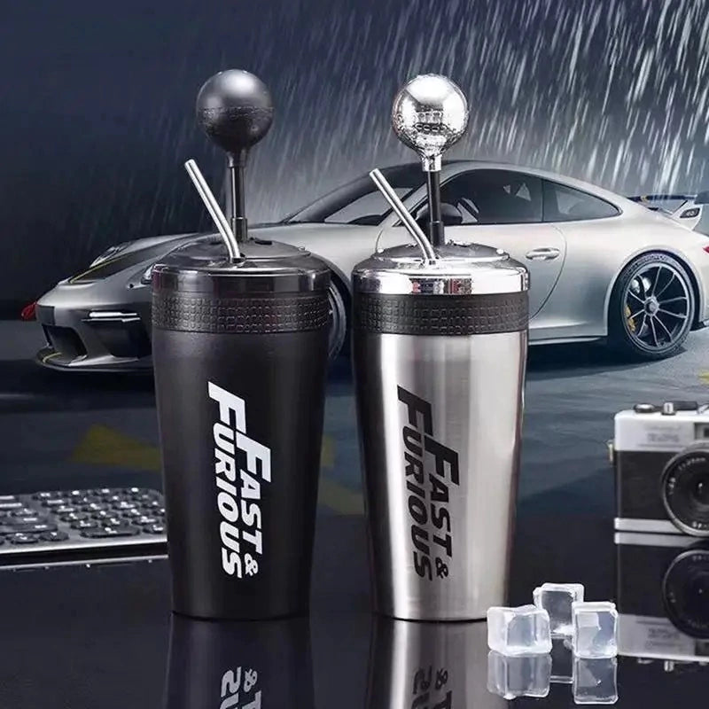 Steel Insulated Bottle – 500ml Fun Gear-Shifter Design Travel Mug