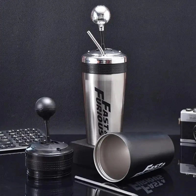 Steel Insulated Bottle – 500ml Fun Gear-Shifter Design Travel Mug