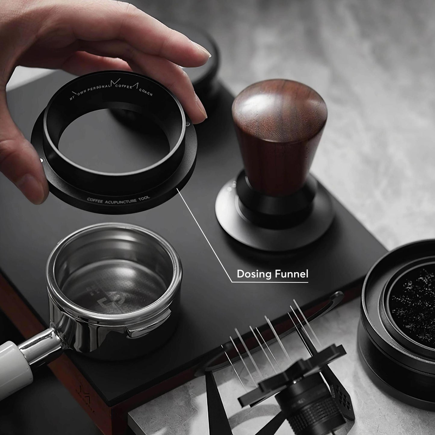 Gear Rotation WDT Tool – Espresso Distribution & Dosing Funnel 2-in-1