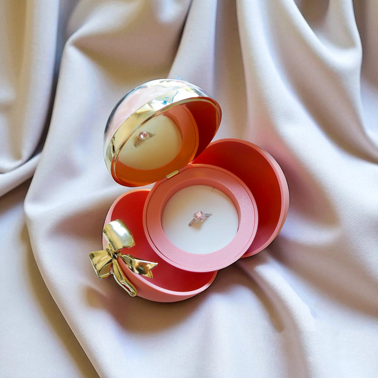 Round Pink Eternal Rose Jewelry Box – With Heart-Shaped Promise Ring