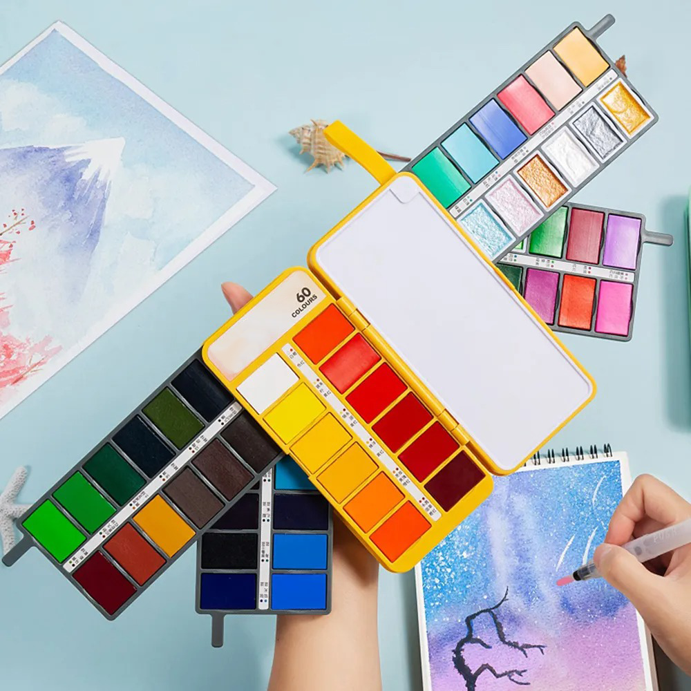 Watercolor Paint Set – 36/48/60 Colors Portable Washable Travel Kit