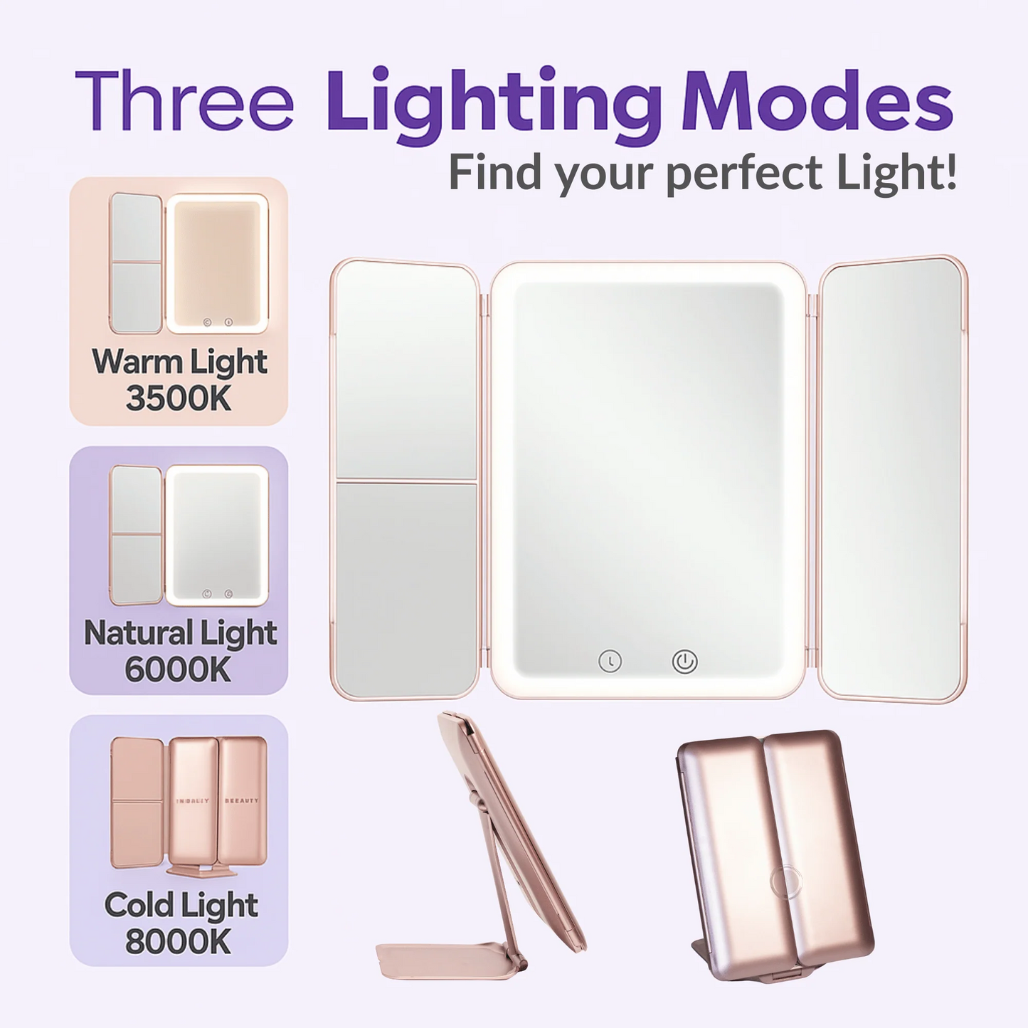 Compact Travel Mirror with LED Lights – Rechargeable & Stylish