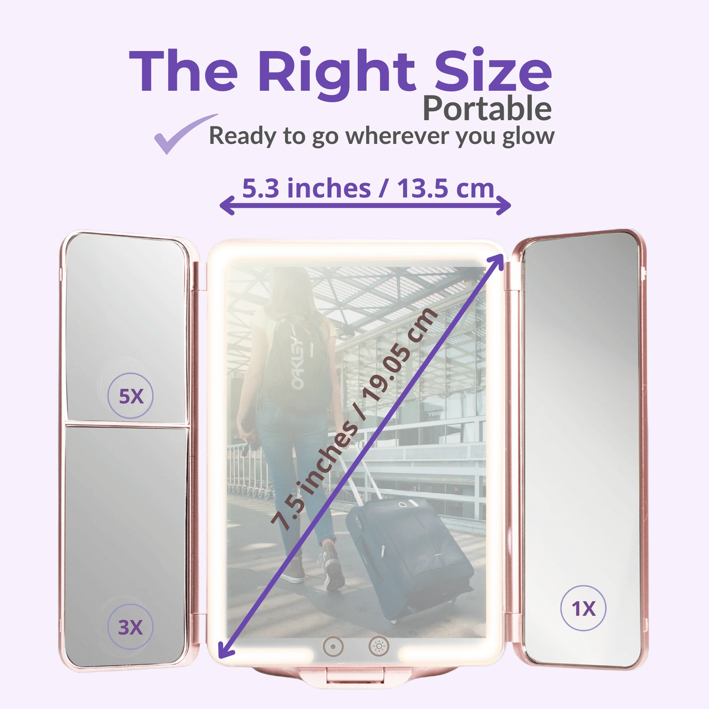 Compact Travel Mirror with LED Lights – Rechargeable & Stylish