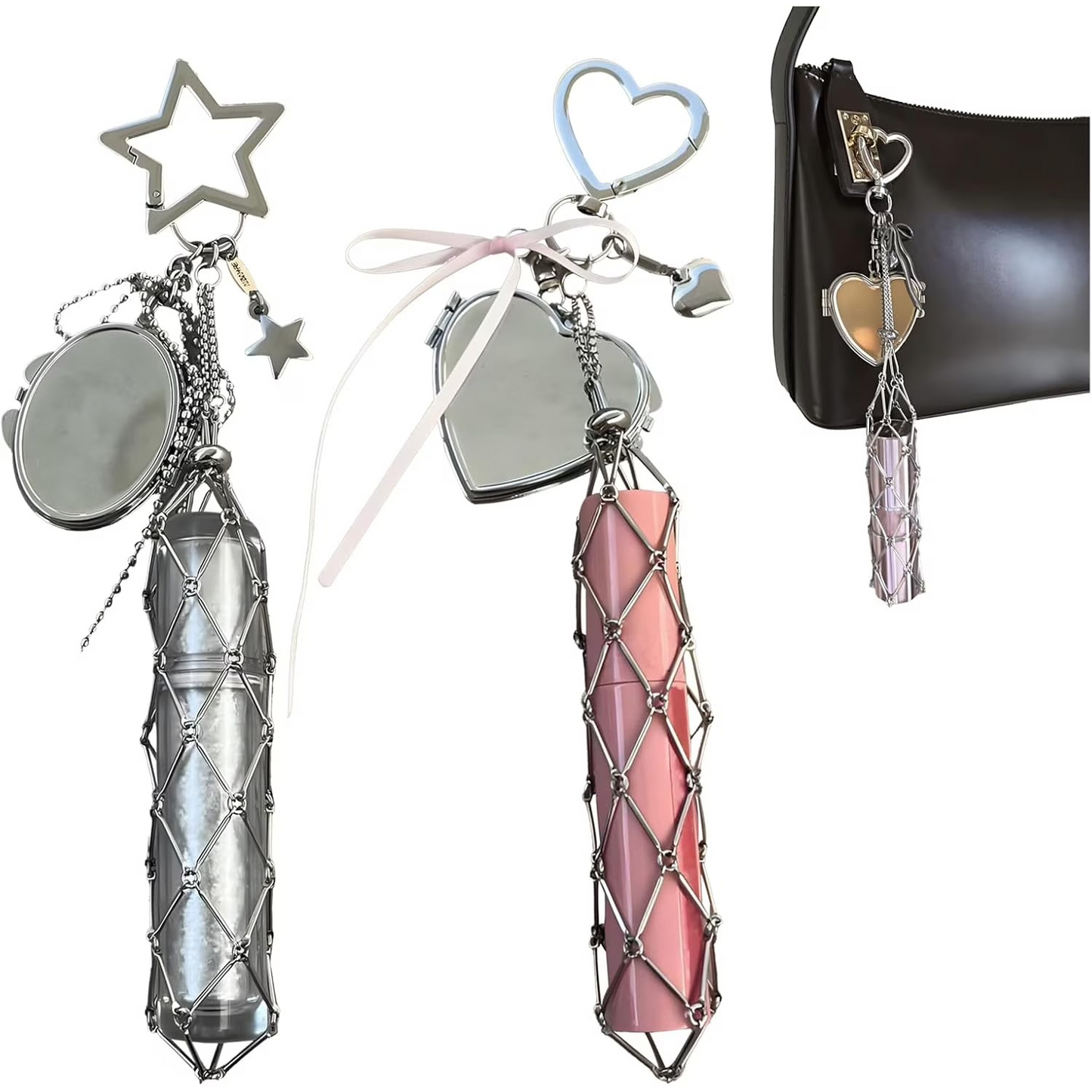 Stainless Steel Lip Balm Holder – Chic 2-in-1 Lip Gloss Case with Mirror and Keychain