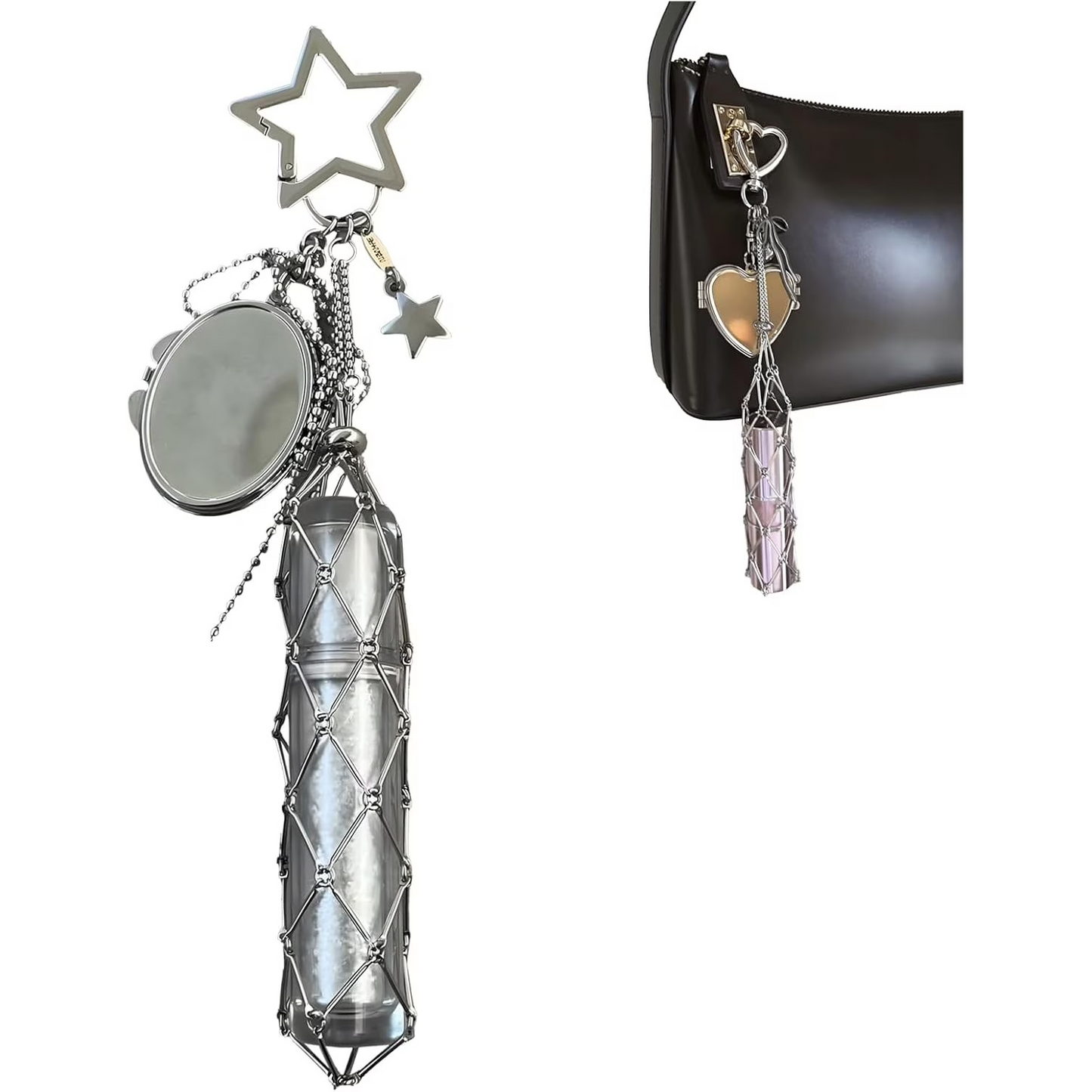 Stainless Steel Lip Balm Holder – Chic 2-in-1 Lip Gloss Case with Mirror and Keychain