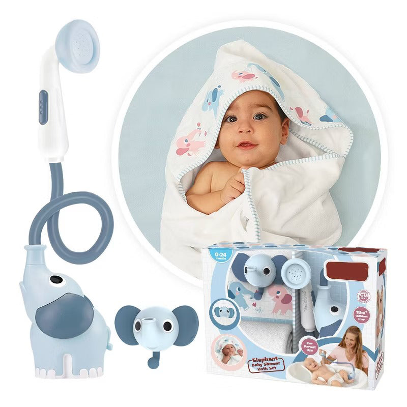 Elephant Baby Shower Set – Baby Bath Toy Set with Hooded Towel