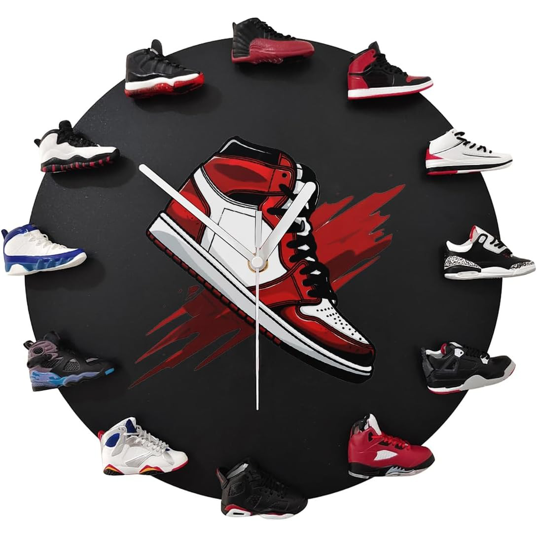 3D Sneaker Wall Clock – Decorative Basketball Shoe Clock Gift for Boys & Girls (White)