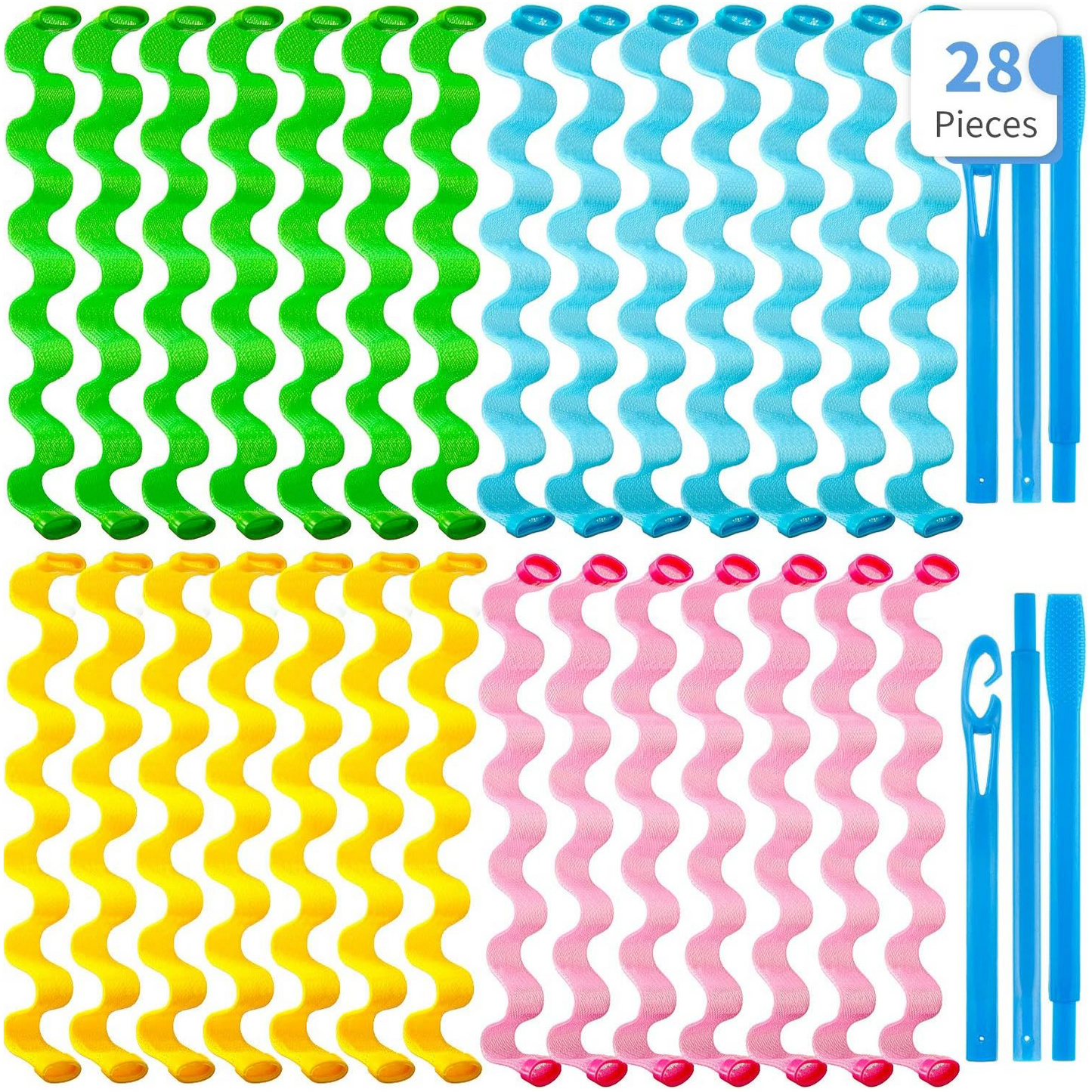 28Pcs Hair Curlers – No Heat Spiral Rollers with 2 Styling Hooks