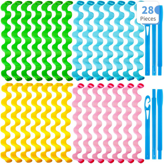 28Pcs Hair Curlers – No Heat Spiral Rollers with 2 Styling Hooks