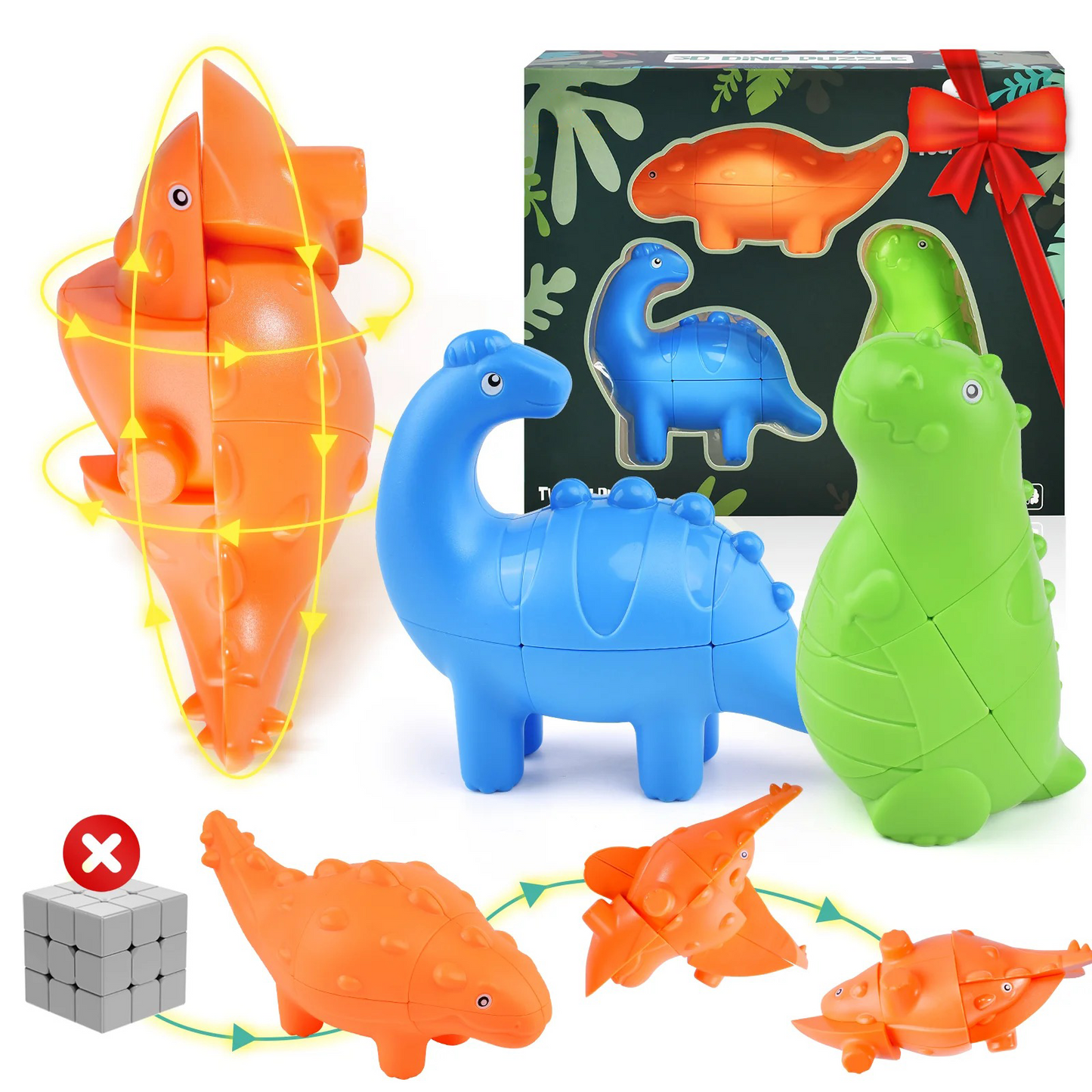 Dinosaur Cube Puzzle 3-Pack – Unique STEM Toy for Kids
