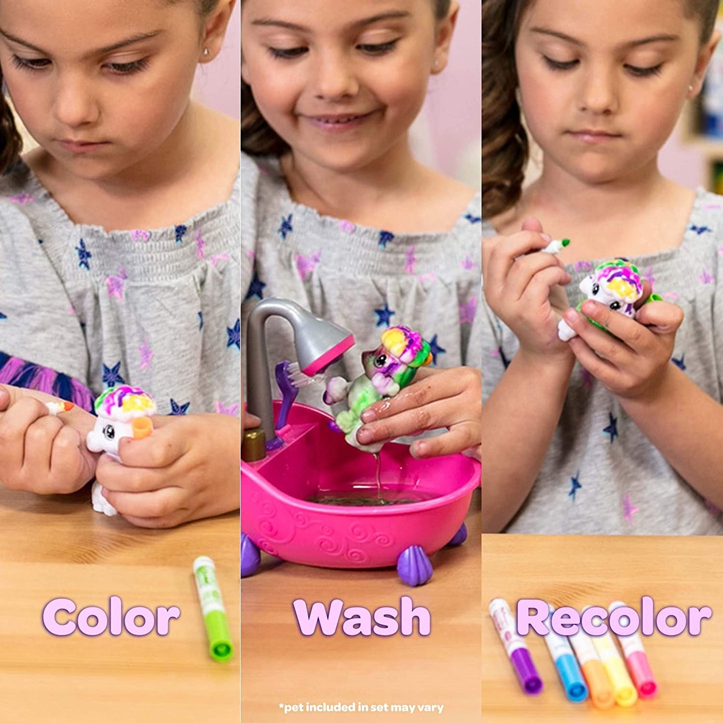 Scribble Scrubbie Pets Toy Set – 4 Cute Pets and 6 Washable Markers for Coloring Fun