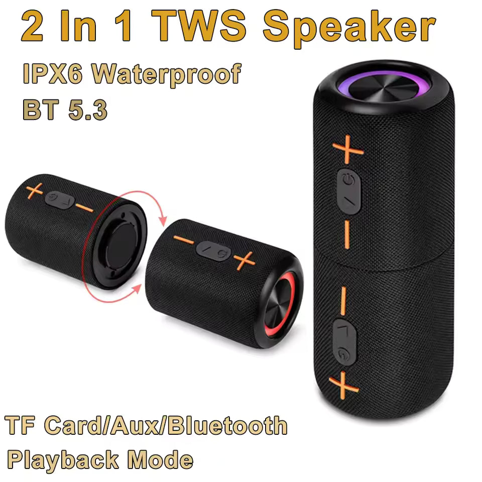Bluetooth Split Speaker – 20W TWS Stereo with RGB Lights & IPX6 Waterproof