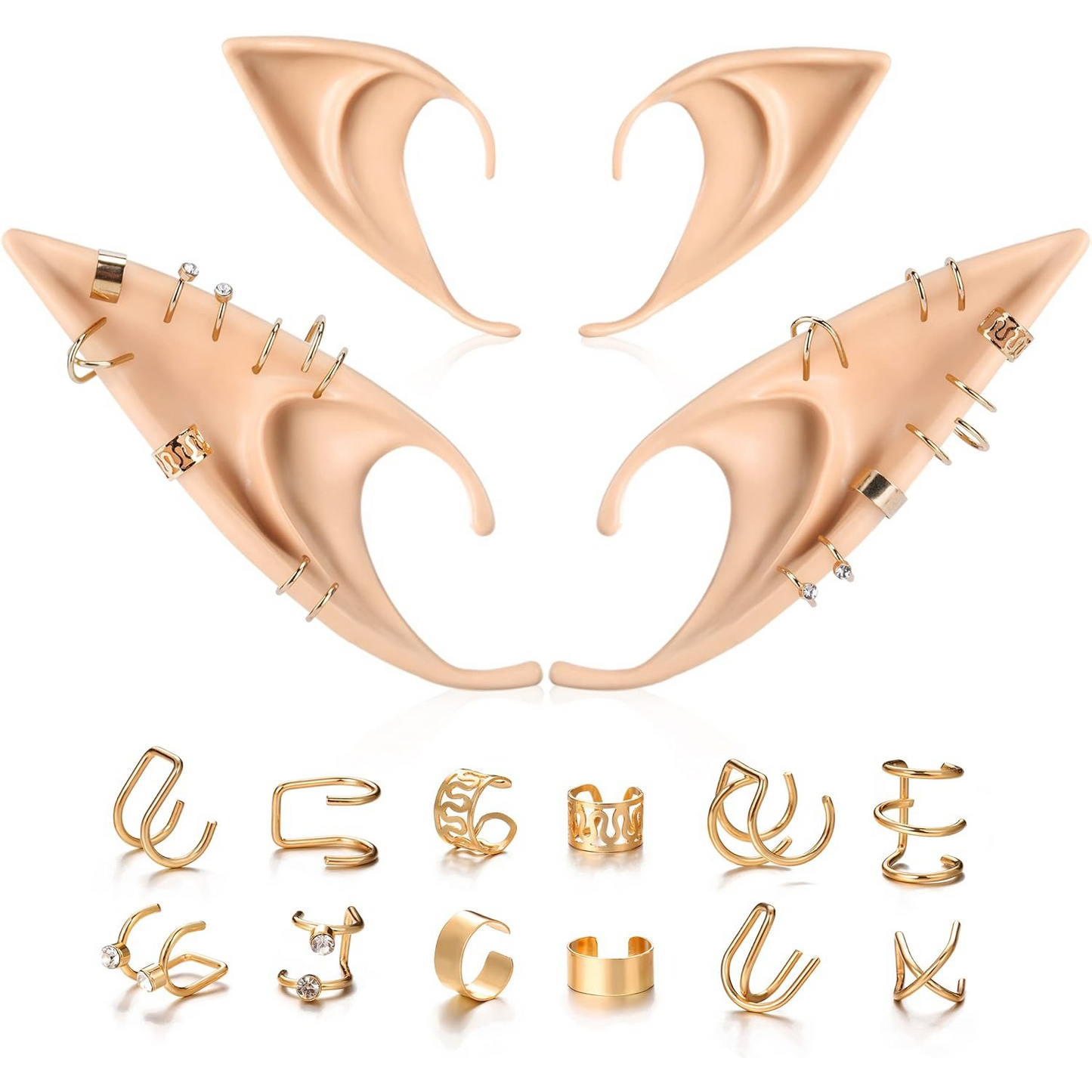 Elf Ear Accessory Set – 2 Pairs of Fairy Ears with Non-Pierced Pearl Earrings