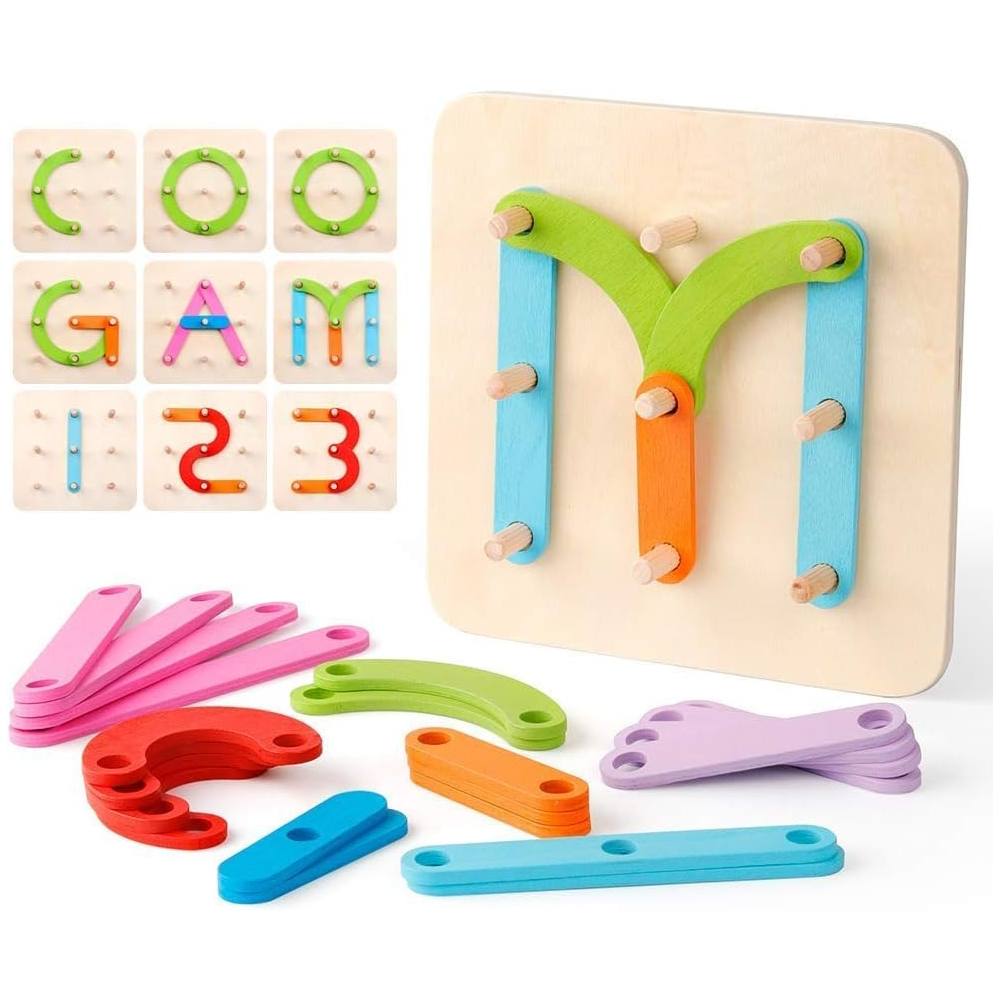 Wooden Alphabet & Number Sorting Puzzle – Educational Stacking Blocks for Kids