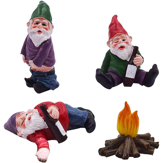 Drunken Garden Gnome Statues – 4-Piece Funny Outdoor & Indoor Decoration Set