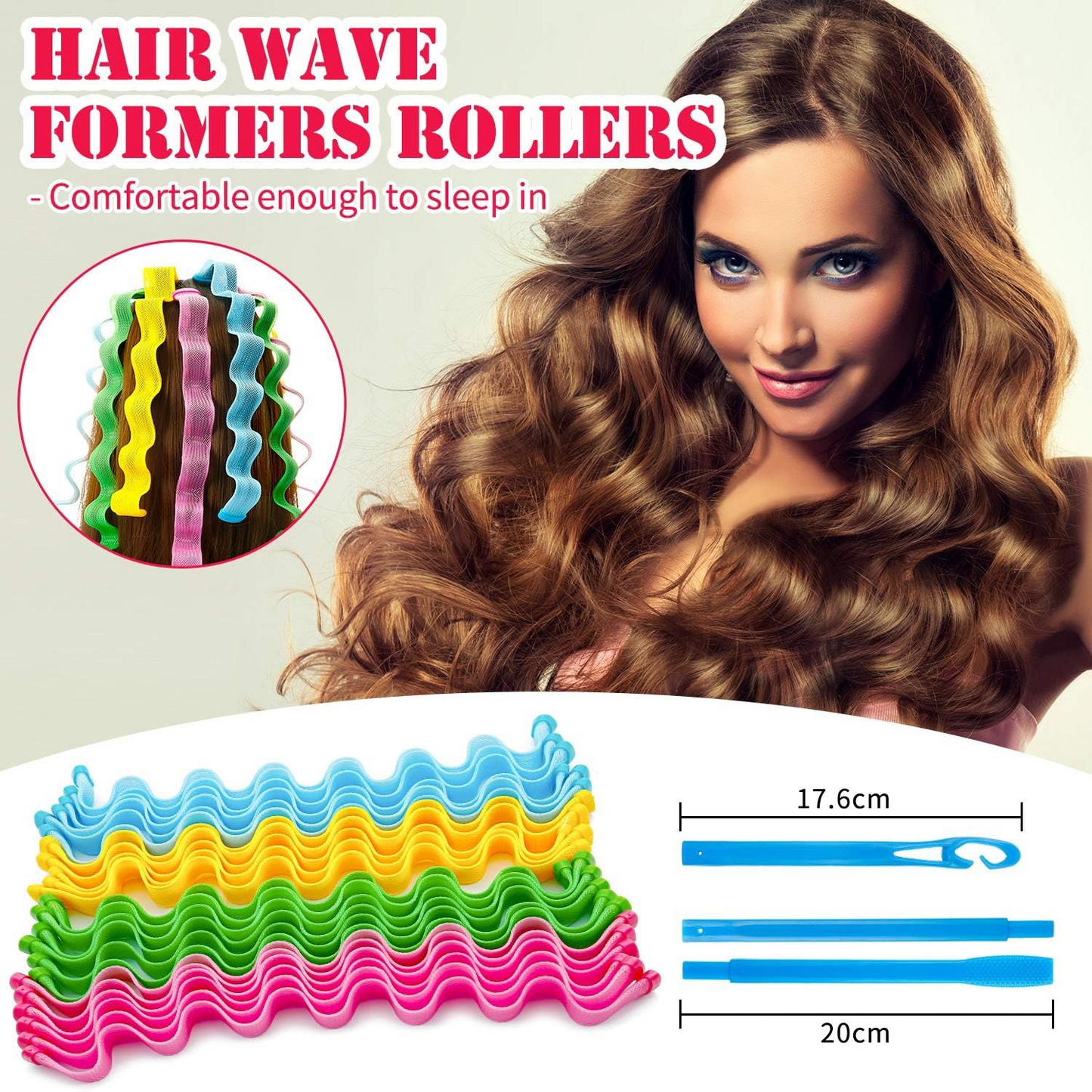 28Pcs Hair Curlers – No Heat Spiral Rollers with 2 Styling Hooks