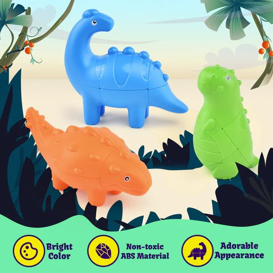 Dinosaur Cube Puzzle 3-Pack – Unique STEM Toy for Kids