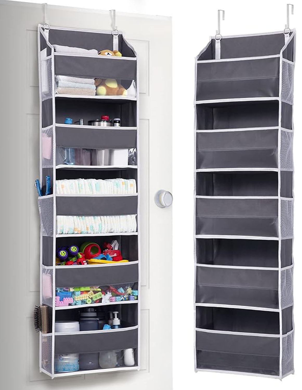 Over-the-Door Storage Organizer – Single Pack | 5 Large Pockets & 10 Mesh Side Pockets | Holds Up to 44lbs | Transparent Window | Ideal for Bedroom/Nursery/Toys/Shoes/Diapers