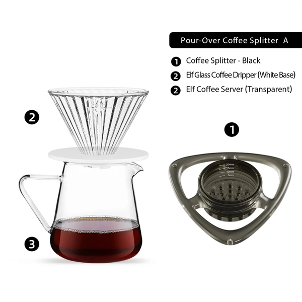 Pour Over Coffee Splitter with Flow Control for Barista Brewing