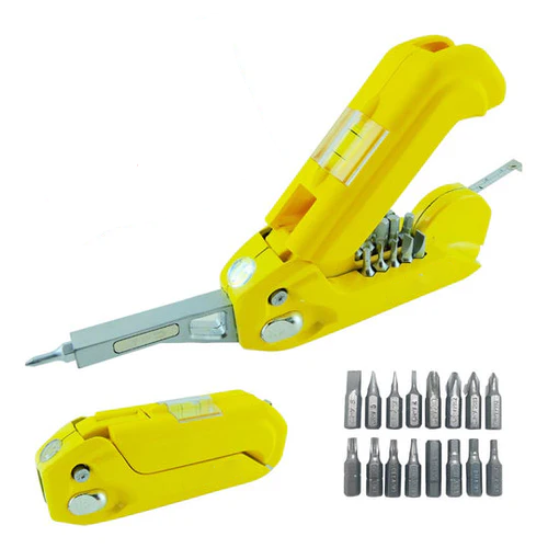 Compact Screwdriver, Tape Measure, Level, LED Light & Hammer Combo