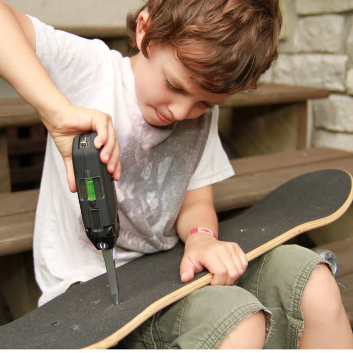 Compact Screwdriver, Tape Measure, Level, LED Light & Hammer Combo