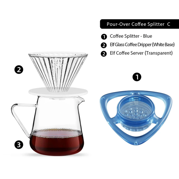 Pour Over Coffee Splitter with Flow Control for Barista Brewing