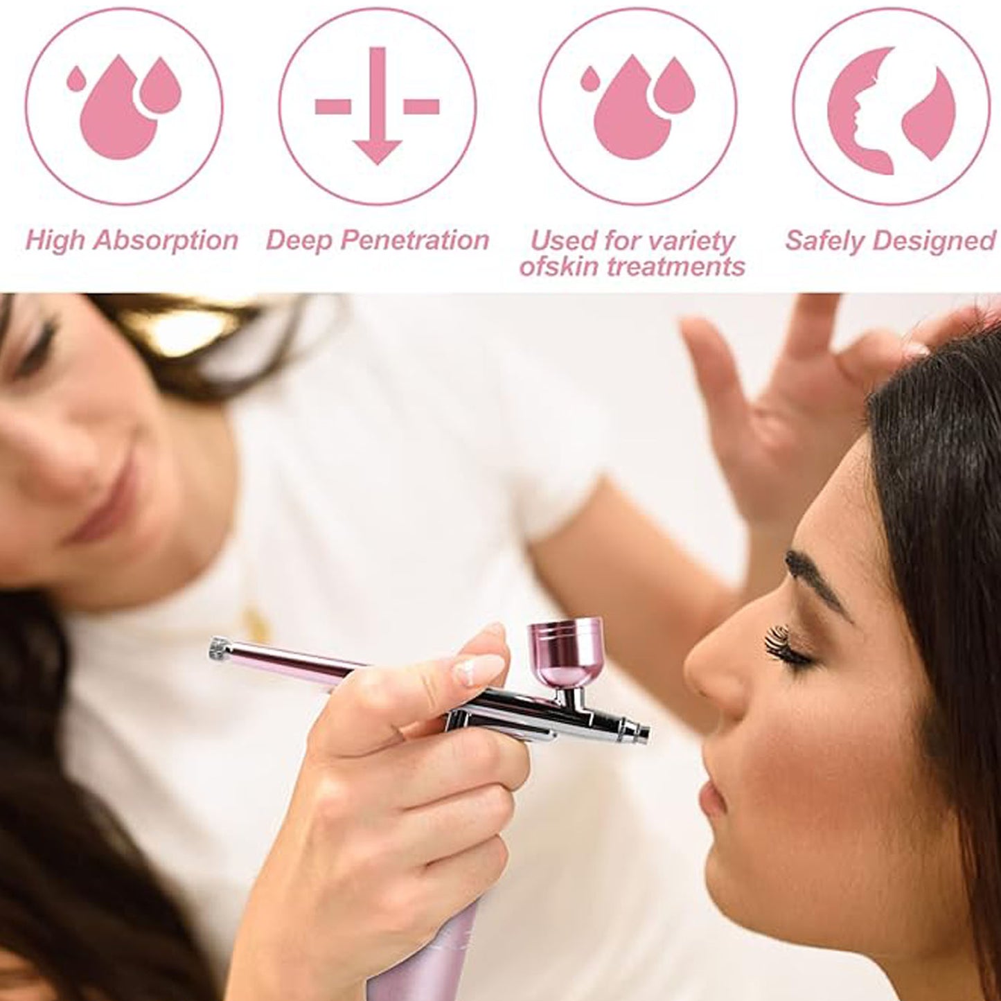 Rechargeable Cordless Dual-Action Airbrush Kit – Portable Handheld Airbrush for Beauty & Art | Pink