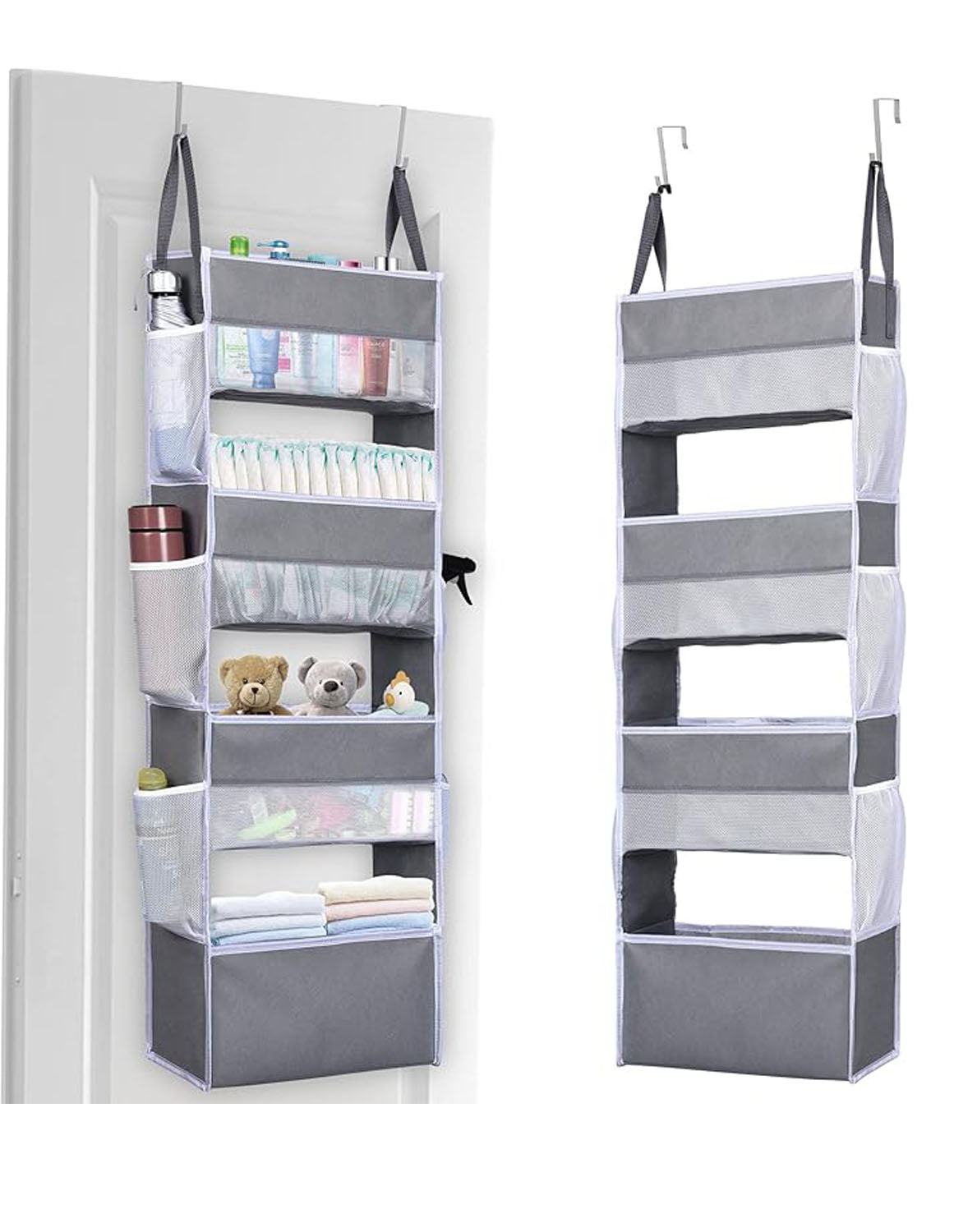 Over-the-Door Storage Organizer – Single Pack | 5 Large Pockets & 10 Mesh Side Pockets | Holds Up to 44lbs | Transparent Window | Ideal for Bedroom/Nursery/Toys/Shoes/Diapers