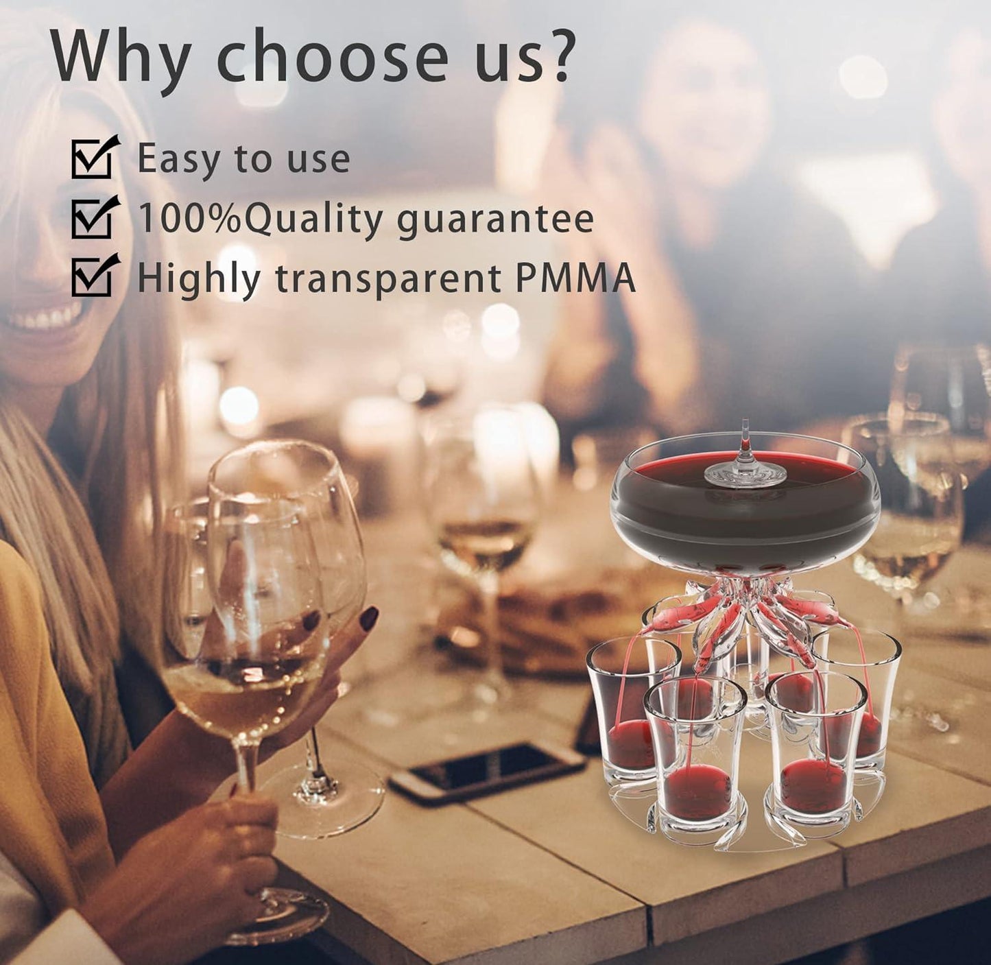 Wine Dispenser Set – With 6 Glasses | Liquid Separator Design | Upgraded Food-Grade Acrylic | Perfect for Parties & Bars