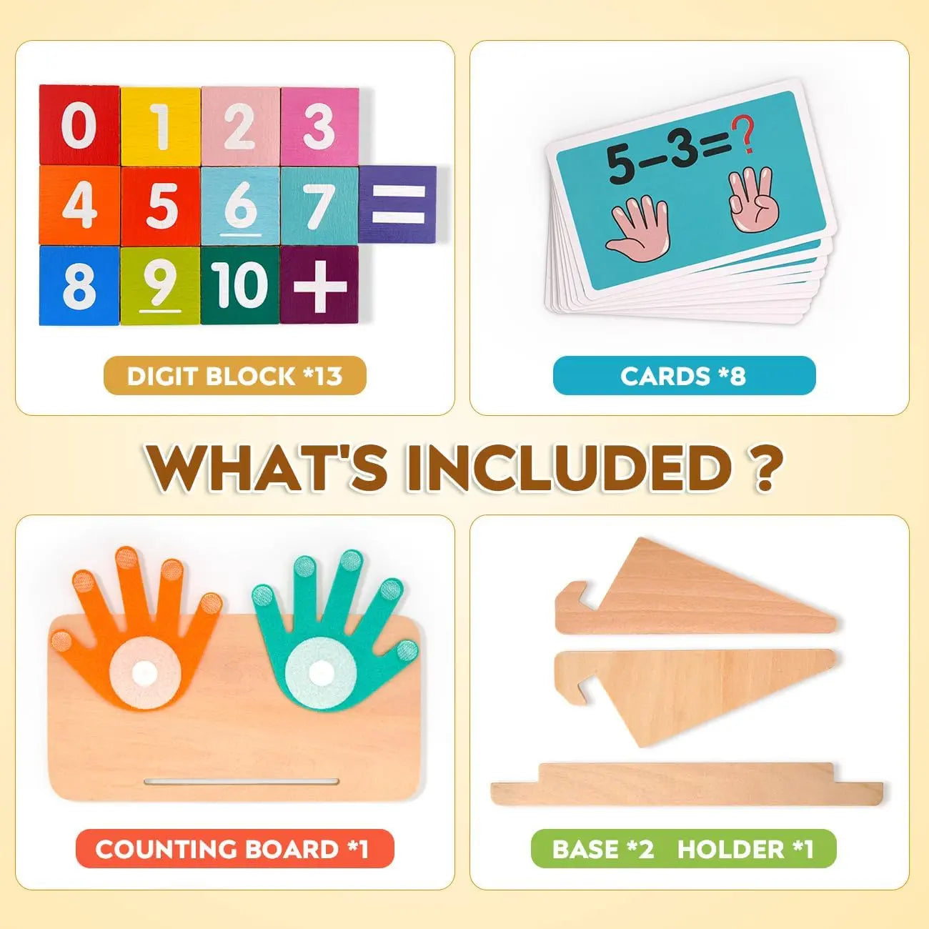 Montessori Learning Toy – Finger Counting & Number Tracing Board with Color Blocks