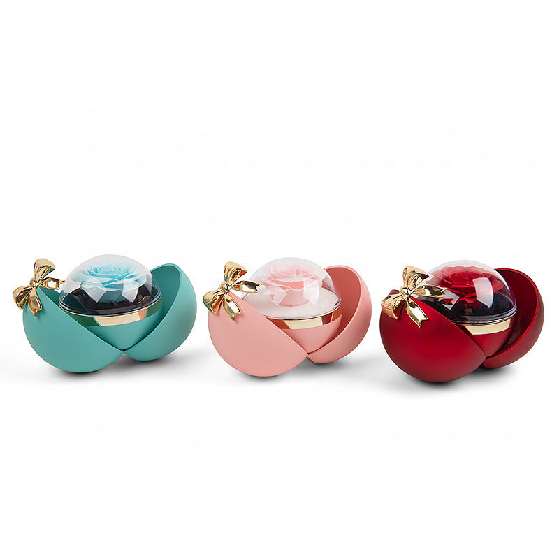 Round Pink Eternal Rose Jewelry Box – With Heart-Shaped Promise Ring