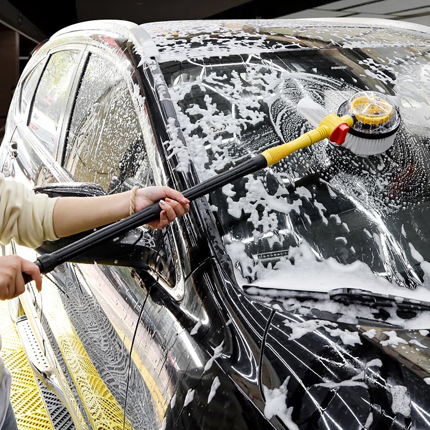 Automatic Rotary Car Wash Foam Brush – Long Handle Chenille Mop Kit for Effortless Cleaning