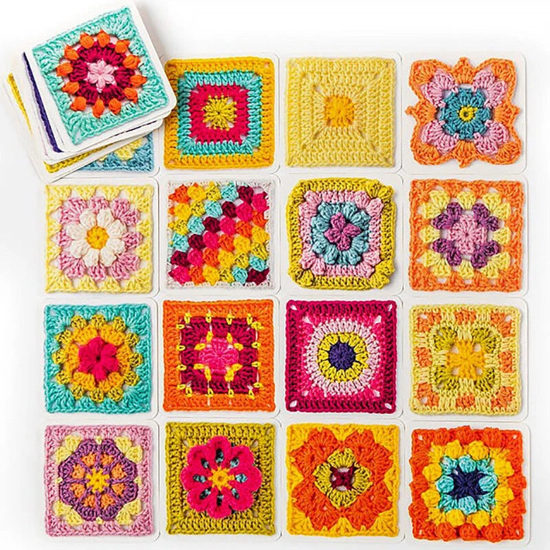 Granny Square Crochet Card Set – 50 Mixed Designs for DIY & Decoration