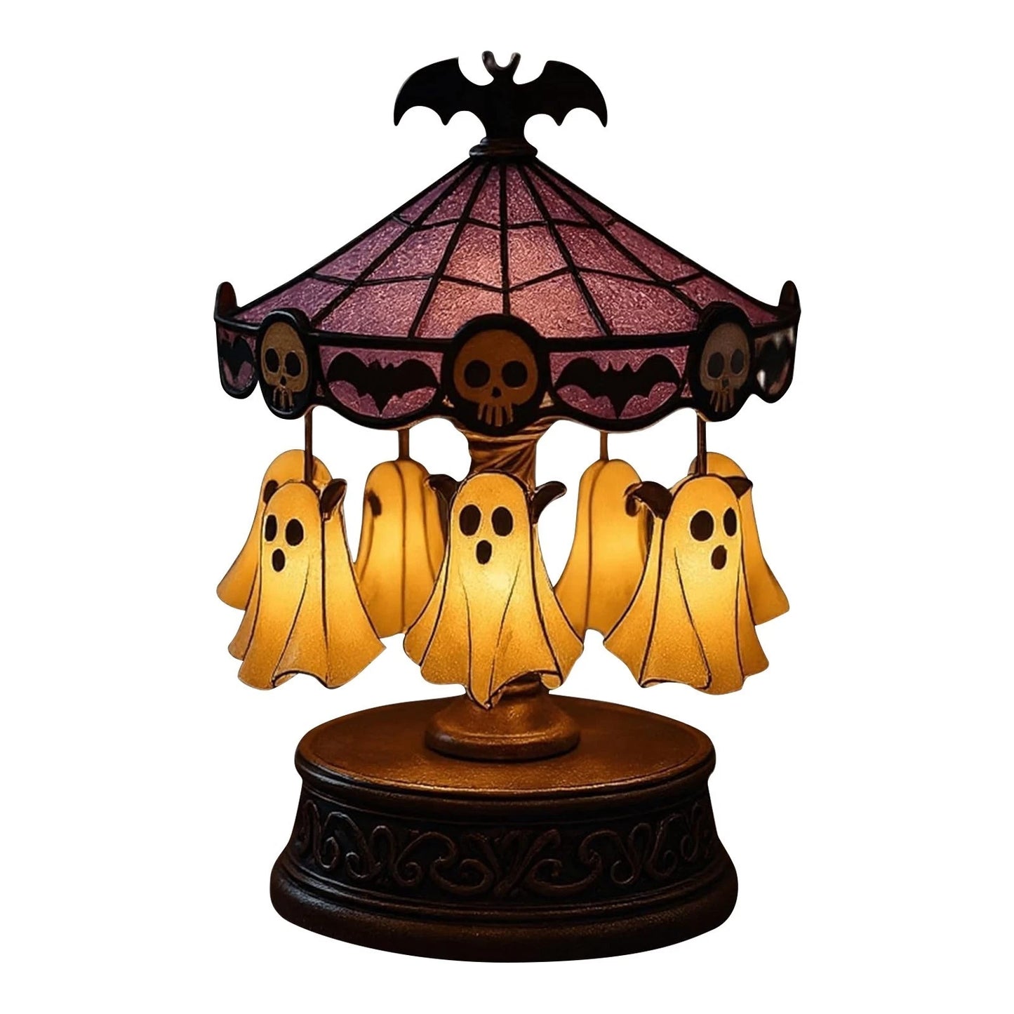 Ghost Carousel Lamp – Halloween Ghost Night Light | USB Rechargeable Decorative Light