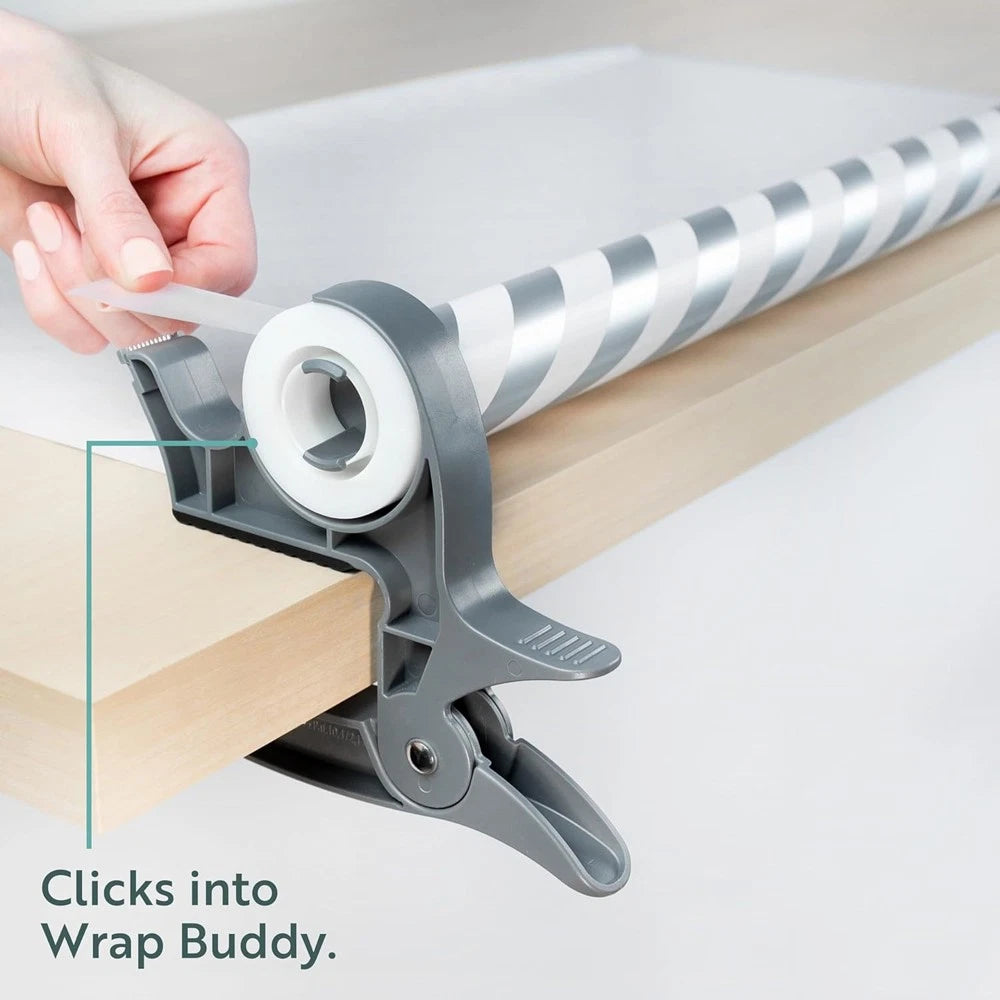 Dual Clip Desktop Gift Wrapping Assistant – Adjustable Gift Wrap Holder with Tape Dispenser
