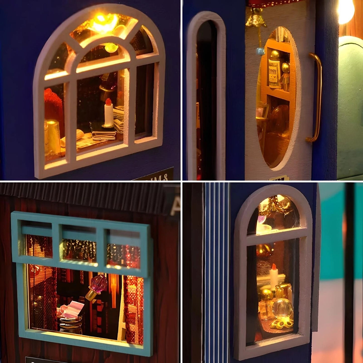 DIY Magic Spell Book Nook Kit – 3D Wooden Puzzle Bookshelf Insert with LED Lights & Miniature Furniture